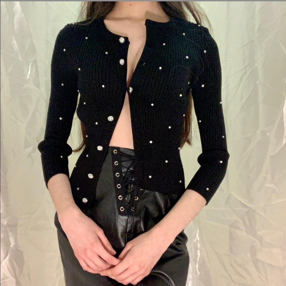 Zara NWT rib knit cardigan top w jewel buttons